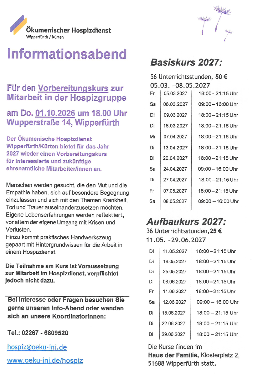 10.10.2026 - Informationsabend Hospizdienst