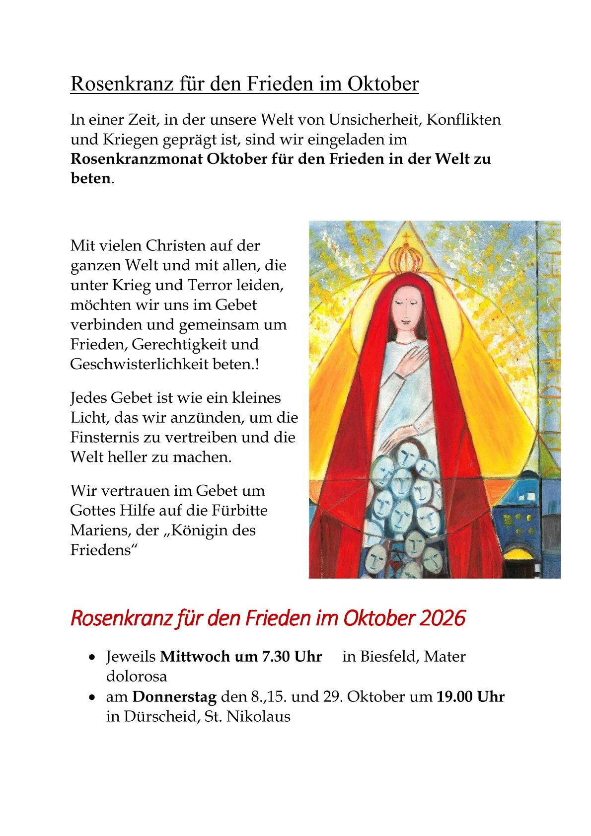 Rosenkranz für den Frieden im Oktober-1